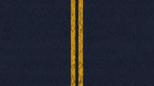 Loop animation of a moving blue background with yellow lines. Driving along a road with two solid lines. Highway street, top view. Blue track granule texture