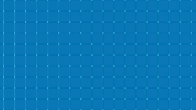 Animation of a moving blue background with white cells. Architectural technical grid of strokes for the plan. Blueprint paper graphic texture. Abstract loop backdrop pattern