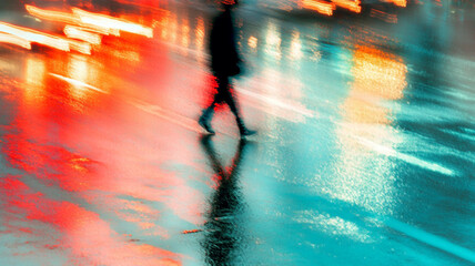 City Ghost Illustration. Silhouette in Neon Rain