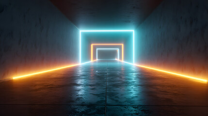 Neon Tunnel Glowing with Sharp Light – Futuristic Cyberpunk Passage in Luminous Nightscape