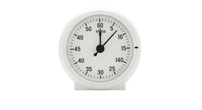 Kitchen timer ticking away measuring short time intervals for cooking baking and managing deadlines with this round white clockwork tool
