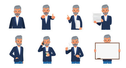 Flat vector illustration of business grandfather character