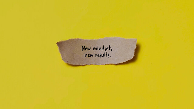 "New mindset, new results" inspirational quote on torn paper, emphasizing personal growth, change, transformation, and motivation.