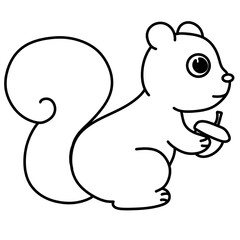 Cute Cartoon Squirrel Holding an Acorn with Curly Tail