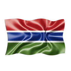 Obraz premium The gambia national flag waving in the wind, a symbol of sovereignty and pride isolated on transparent background