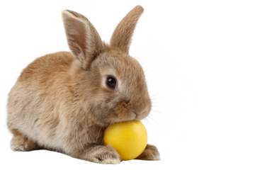 cute easter bunny with yellow egg on transparent background