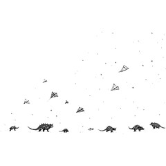 Ankylosaurus dinosaurs and kites flying in the sky black and white illustration drawing art design image