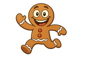 Obraz premium Gingerbread man character happily running and waving. Sweet christmas holiday cookie mascot cartoon smiling, isolated