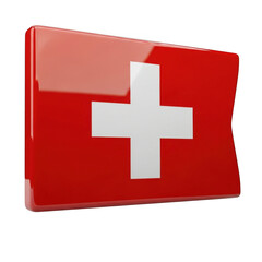 Obraz premium Glossy three-dimensional rendering of switzerland flag with prominent white cross. isolated on transparent background