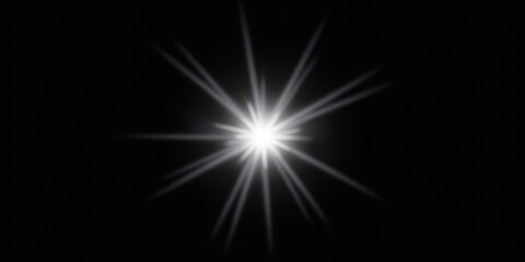 Bright White Starburst Light Effect on Black Background