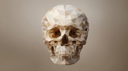Human cranium rendered in a low poly geometric style against a neutral background