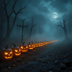 Haunted Pumpkins Row — Glowing Jack-o’-Lantern Night