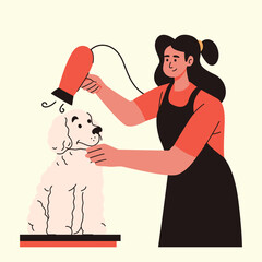 Pet Grooming drying the freshly bathed dog to make its fur fluffy and comfortable