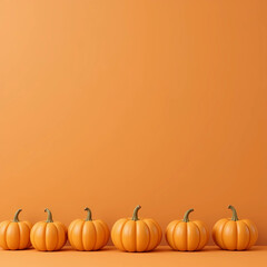 Simple 3D pumpkins lined up on the bottom edge; neutral orange background and wide blank top for text. 🎃✨
