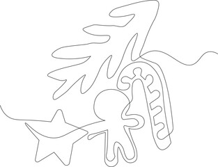 Christmas background with tree one line drawing, vector illustration, Merry Christmas decoration. Continuous one line drawing. Holiday card. Vector illustration