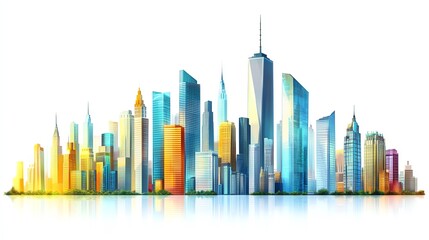 Obraz premium Colorful city skyline illustration at sunset.