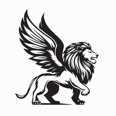 Naklejka premium Strong Winged Lion Flying Beast Emblem Vector isolated on white background