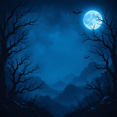 Moonlit Whispers — Bats & Trees Under a Blue Glow