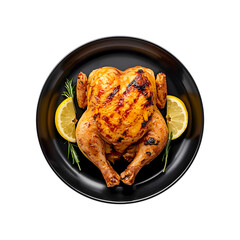 Grilled chicken with lemon on transparent background, Top down view chicken food
