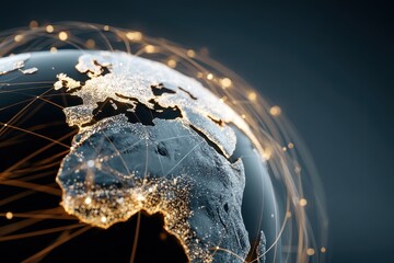 Digital globe illuminated with connections showcasing global interaction and technological advancement in a modern context