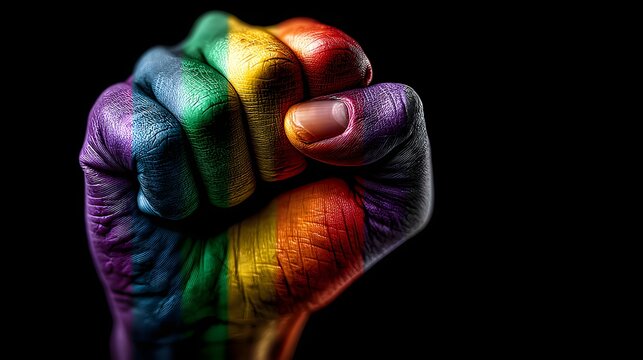 Starke Faust in Regenbogenfarben als Symbol für Gleichberechtigung und Stolz
