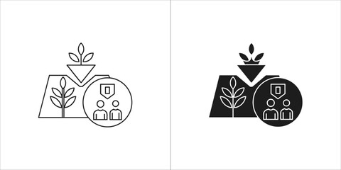 Agriculture investment concept with people and shield icon