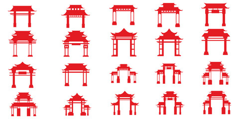 Red Chinese Gate Silhouette