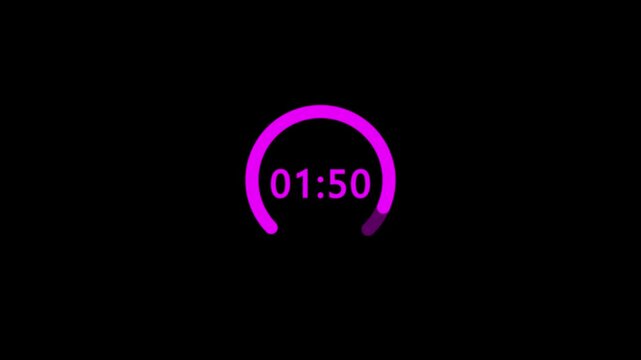 2 minutes countdown animation on black background, 2 minutes stylish timer countdown animated, two minutes timer with alpha channel.