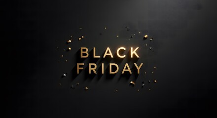 Black friday golden text on black background with golden glitter, sale and discount concept
