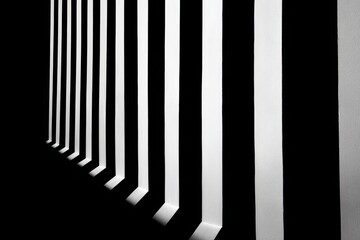 Fototapeta premium Vertical stripes create a dynamic contrast of light and shadow in a minimalist black and white composition featuring strong geometric lines