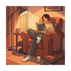 A cozy scene of a person reading in an armchair.