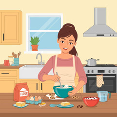 Woman Baking in a Bright Kitchen.