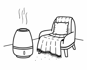 Illustration of a humidifier and armchair