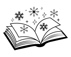 Open book with snowflakes, winter theme