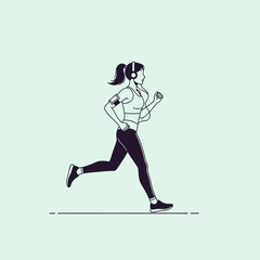 Woman Running with Headphones and Armband Listening to Music.