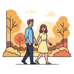 Couple Holding Hands Walking Together Outdoors.