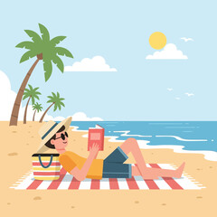 Person enjoying a relaxing day at the beach reading a book.