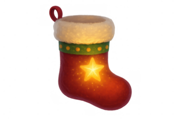 Christmas stocking receiving a glowing star, symbolizing a holiday wish, festive season and gift giving tradition