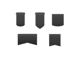 stitched vertical black ribbon banner vector collection