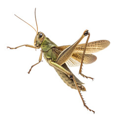 Fototapeta premium Green grasshopper jumping isolated on a transparent background png