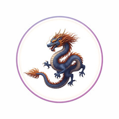 Obraz premium Mystical Chinese Dragon Illustration Powerful Mythical Creature Symbolizing Strength Good Fortune and Wisdom in a Circular Emblem Modern Chinese Dragon Graphics