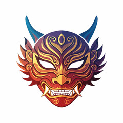 Fototapeta premium Vibrant Japanese Oni Mask Illustration Traditional Folklore Demon Face with Horns and Fierce Expression Modern Chinese Dragon Graphics