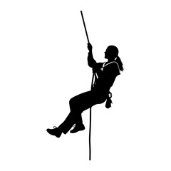 Silhouette person rappelling down rope climbing