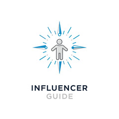 Influencer Guide Icon with Person Symbol and Compass Rays.