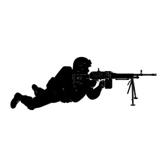 Obraz premium Soldier aiming heavy machine gun military weapon