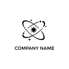 Elegant cosmic logo design featuring a central star and orbital elements.