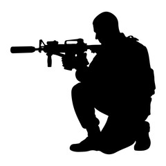 Fototapeta premium Soldier aiming rifle silhouette military weapon