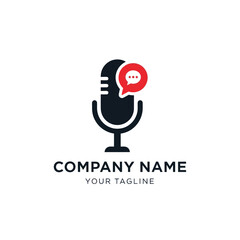Modern Microphone Icon with Speech Bubble for Podcast and Communication.