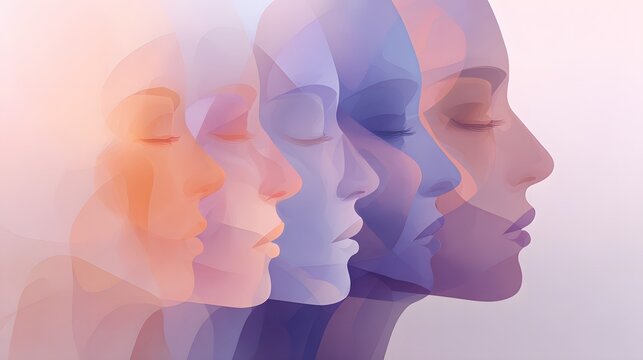 Sequential profile silhouettes suggest abstract concept of time or psychological layers