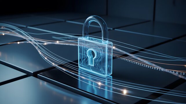 Futuristic internet security concept with digital binary code on a blue technology background for business data protection